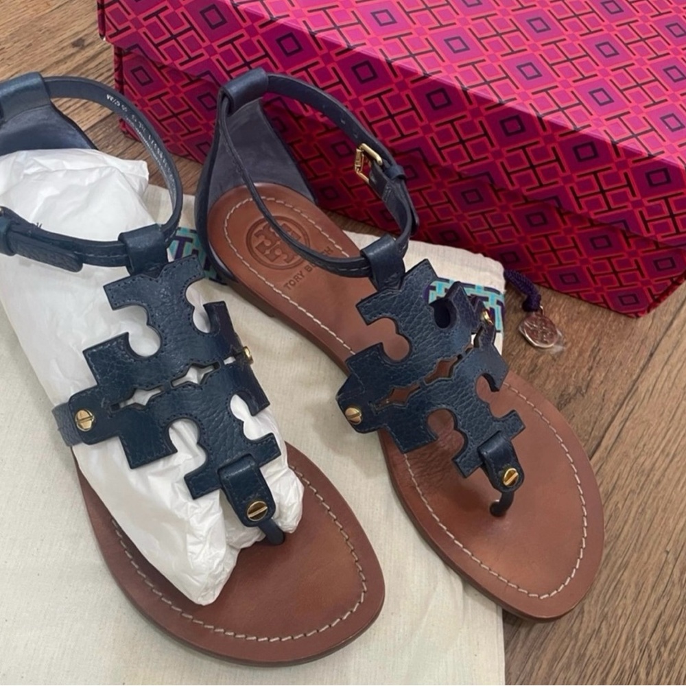 Tory Burch Dark Blue Leather Sandals